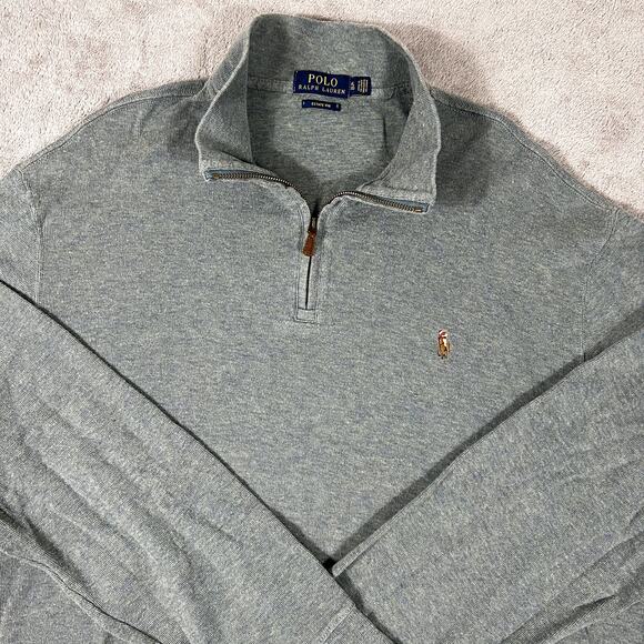 Polo Ralph Lauren Gray Quarter Zip Estate Rib Sweater Men's XL Preppy - Picture 2 of 9